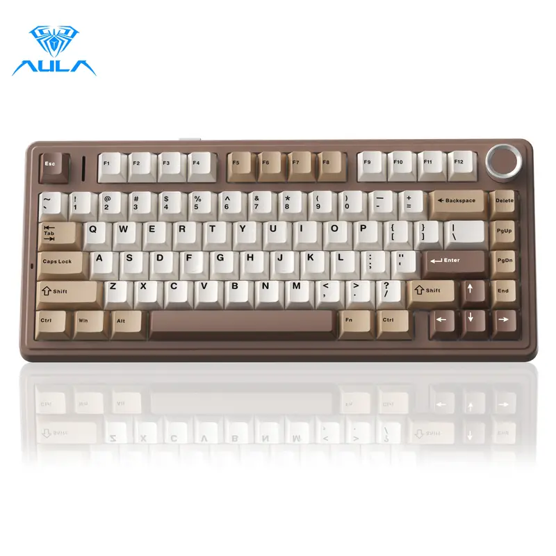 Aula F75 Mocha Brown 75% Wireless Mechanical Gaming Keyboard Pre-lubricated Linear Switches Tri-Mode Connection Hot-Swappable (3/5-Pin), RGB Backlight Volume Knob Creamy Sound Budget Keyboard