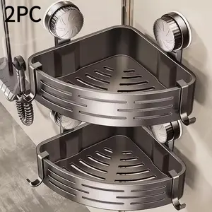 Bathroom Triangle Suction Cup Storage Basket Set (2 Pieces), Wall-Mounted No-Drill Corner Sink Shelf, Toilet Storage Rack