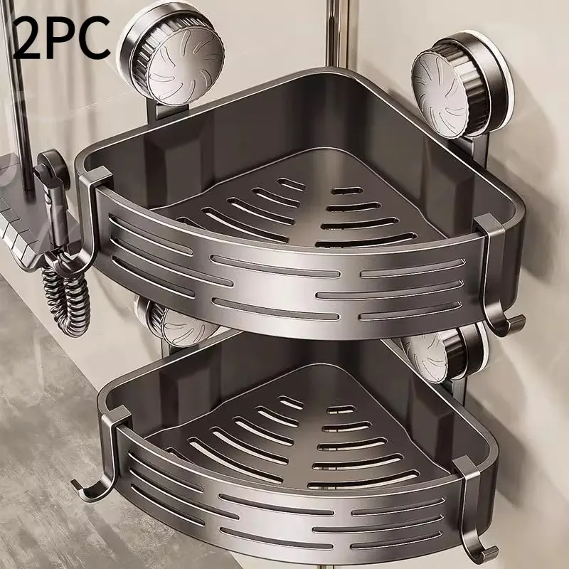 Bathroom Triangle Suction Cup Storage Basket Set (2 Pieces), Wall-Mounted No-Drill Corner Sink Shelf, Toilet Storage Rack, Corner Bathroom Organizer, Durable Shower Organizer, Bathroom Gadgets