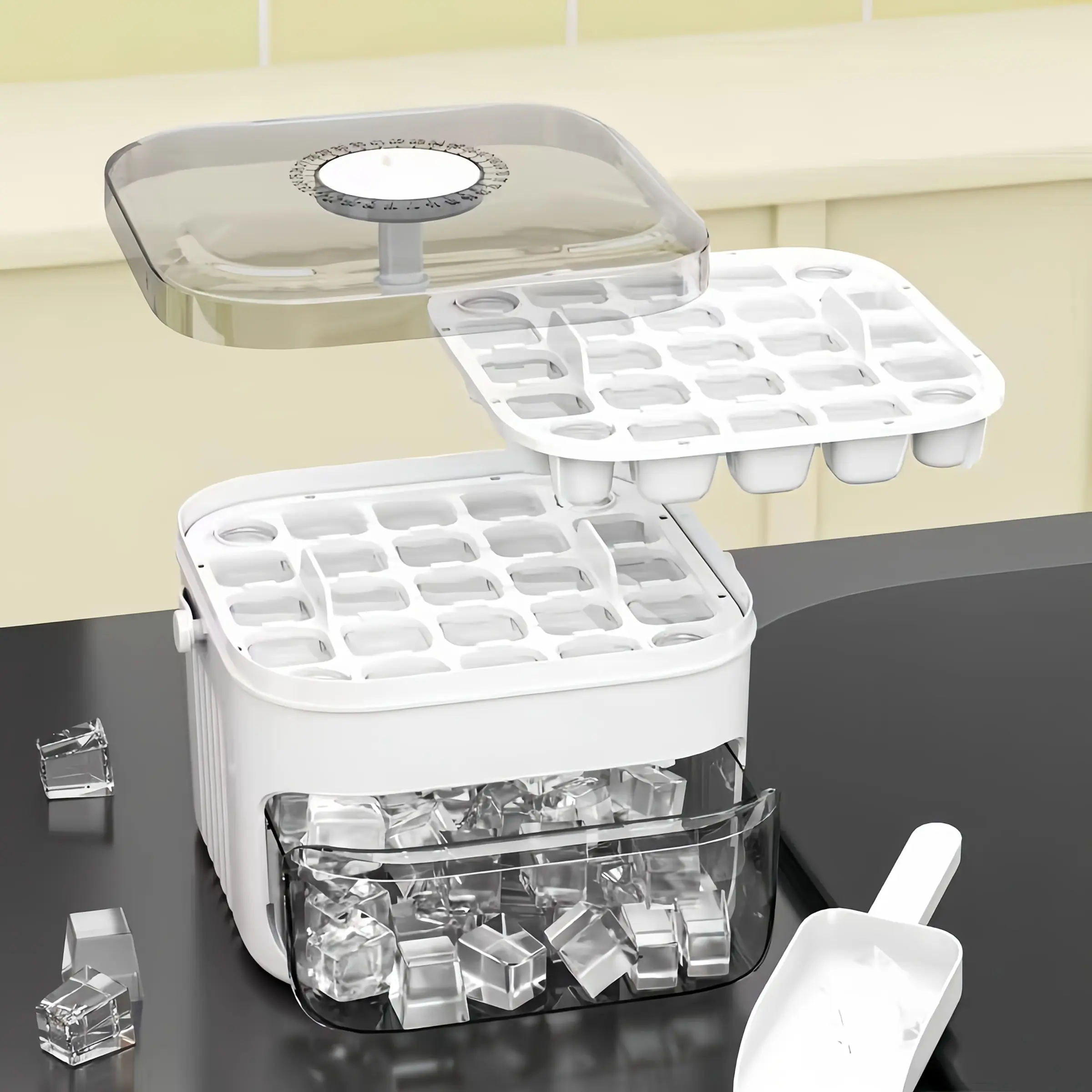 Double Layer Ice Cube Mold, 50 Slots Large Capacity Push-Down Refrigerator Ice Tray, Quick Freeze Ice Cubes, Food Grade PP Material, Ice Cube Trays, Ice Molds