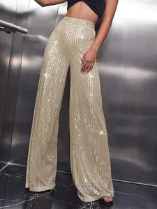Women's High Waist Elastic Sequin Pants, Elegant Fashion Design, Perfect for Everyday Casual Wear, Comfortable Fit, Versatile Stylish Item