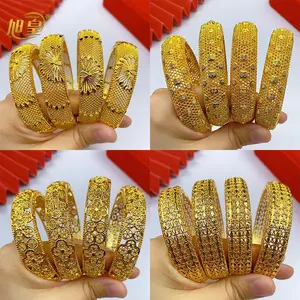 XUHUANG Dubai Indian Gold Plated Round Bangles Engagement For Lady African Nigerian Wedding Luxury Jewellery Brazilian Bracelets