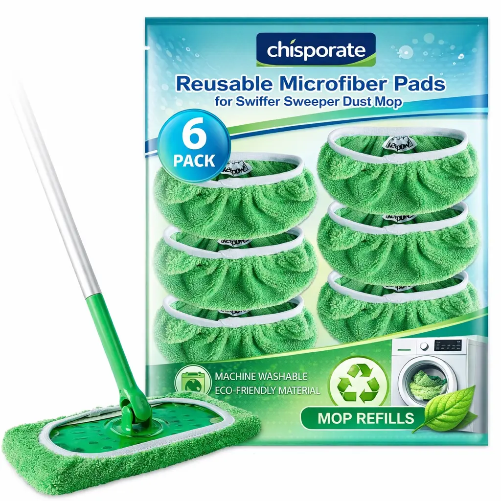 CHISPORATE Reusable Wet Pads Refills Compatible with Swiffer Sweeper Mop, Dry Sweeping Cloths, Microfiber Wet Mopping Cloths for Hardwood Floor Cleaning, 6 Pack (Mop is Not Included)