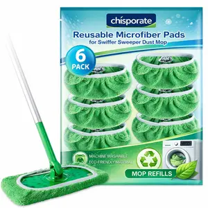 CHISPORATE Reusable Wet Pads Refills Compatible with Swiffer Sweeper Mop, Dry Sweeping Cloths, Microfiber Wet Mopping Cloths for Hardwood Floor Cleaning, 6 Pack (Mop is Not Included)
