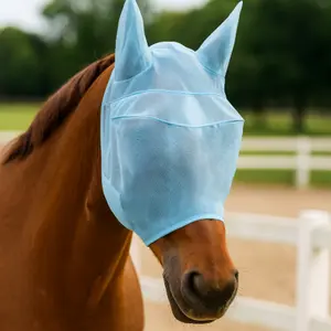 Horse Fly Mask, Sun Protection Windproof Sand Dust Prevention, Elastic Non-Irritating Horse Riding Head Cover, Equestrian Gear