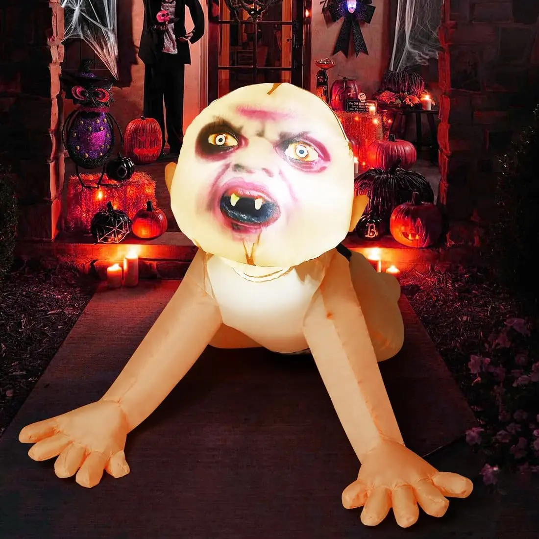 4ft Halloween Inflatable Scary Zombie Decoration - with Built-in LEDs, Spooky Design - Cute Blow Up Ornament for Porch, Lawn