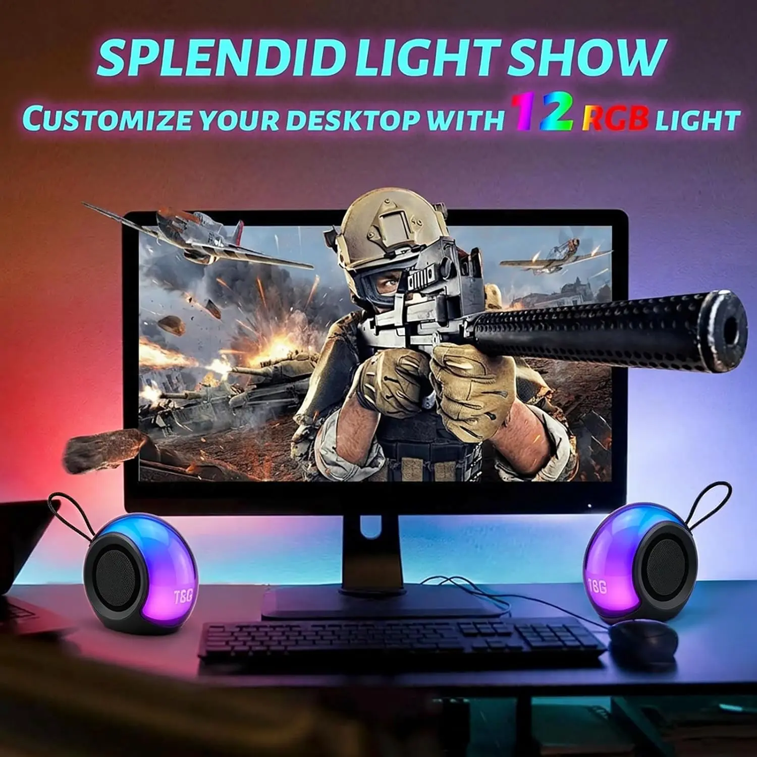 T&G TG432 Portable  Speaker, Wireless Speaker 5.3 with RGB Lights, 20H Playtime with Deep Bass, IPX5 Waterproof, TWS Pairing, for Travel/Party/Home/Gifts
