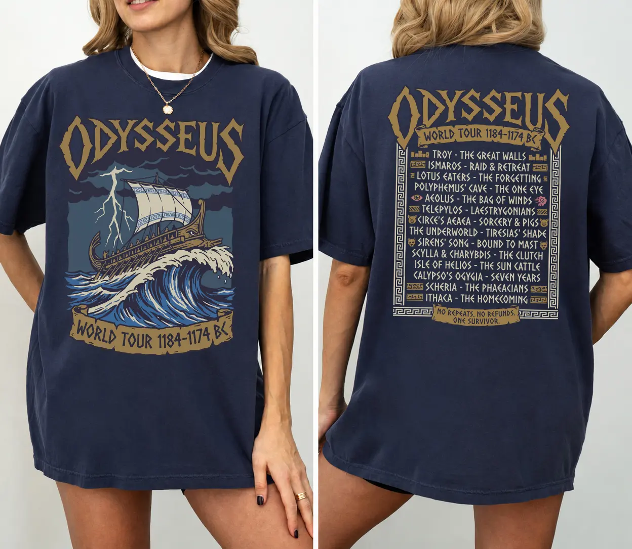 Odysseus World Tour 1184-1174 BC Metal Band Style Comfort Colors Shirt, Epic Musical Inspired Tee, The Odyssey Gift,  Double Sided Graphic T-Shirt