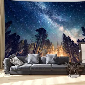1 Piece Extra Large Size Forest Starry Night View Natural Scenery Wall Decorative Tapestry, Photographic Background Cloth, Birthday Gift, Party Decoration, Suitable for Living Room Bedroom Office and Dormitory, Free Installation