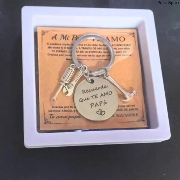 Stainless Steel Keychain for Dad with Heart Engrave Spanish Quote, Tool Charms, Sentimental Fathers Day Gift, Gift Box Incl., Keychain Accessory, Spanish Phrase, Metal Keychain