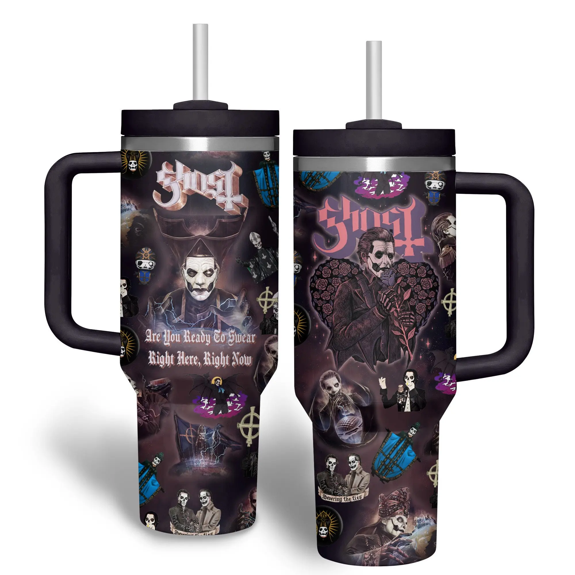 STORMMECH Ghost 40oz Insulated Stainless Steel Tumbler - Double-Wall Vacuum Kitchenware Beverage Mug, Leak-Proof Straw Lid with Handle, Detachable Straw, Cartoon Design, 12H Hot/24H Cold Retention, Washable, Valentine Gift