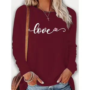 Women's Long Sleeve Top with Heart Print – All-Season Wear, Machine Washable, Regular Fit.Romantic Love Gift for Her, Perfect for Valentine's Day & Birthday.Versatile Basic T-Shirt for Casual Daily, Home & Outdoor Wear.