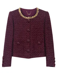 Women's Elegant Chic Sequins Decorated Long Sleeve Jacket, Fashion Casual Round Neck Crop Jacket for Daily Outdoor Wear, Women Clothing for Spring Fall, Coats