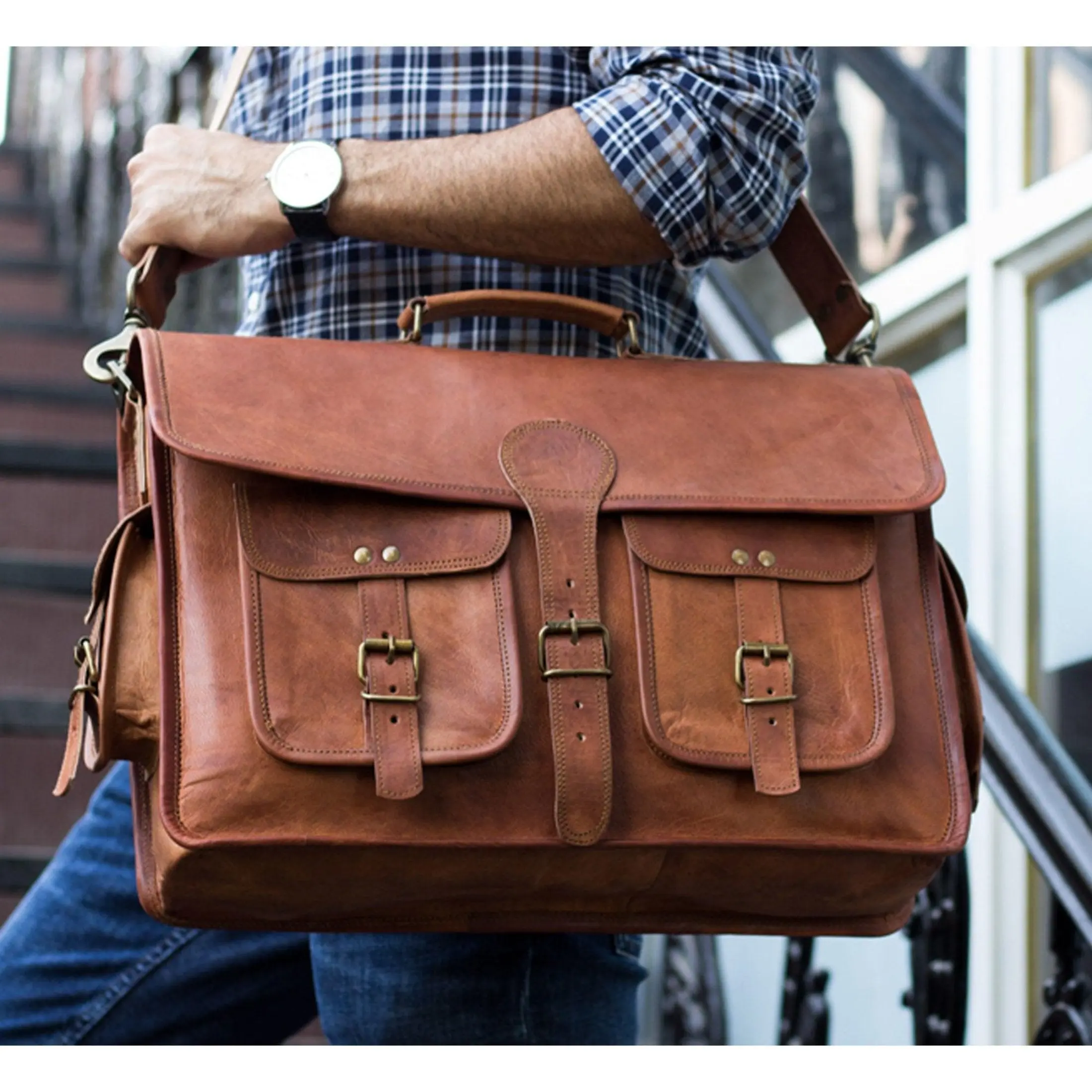 Leather Briefcase Laptop Bag 18-Inch – Handmade Messenger Satchel for Men & Women Leather Briefcase Laptop Bag 18-Inch – Handmade Messenger Satchel for Men & Women
