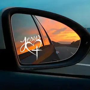 4PCS/SET Faith & Love "Jesus Cross Heart" Car Stickers, Minimalist Handwritten Graphic Rearview Mirror Decals, Waterproof & Wear-resistant, Suitable for Side Windows, Mugs, Laptops and More, Convey Divine Love, Hot-selling Personalized Decals