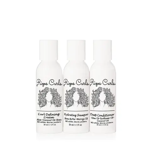 Rizos Curls Travel Kit Trio - Hydrating Shampoo, Deep Conditioner, Curl Defining Cream with Aloe Vera, Coconut Oil, Shea Butter, Moringa Oil for All Textured Hair Types