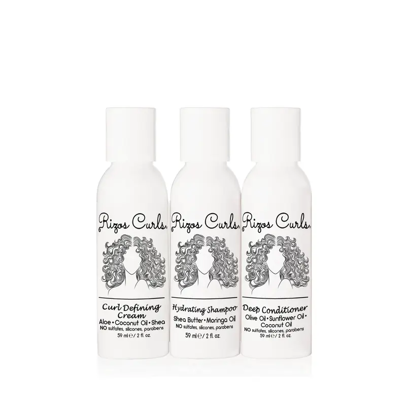 Rizos Curls Travel Kit Trio - Hydrating Shampoo, Deep Conditioner, Curl Defining Cream with Aloe Vera, Coconut Oil, Shea Butter, Moringa Oil for All Textured Hair Types