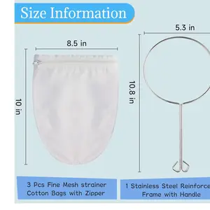 Steel Ultra Fine Mesh Strainer Bag with Handles, Small 21cm*26.5cm Filter Set for Milk Tea, Coffee & Juice Pulp, Reusable Home Commercial Beverage Making Tool (Great as a Gift)