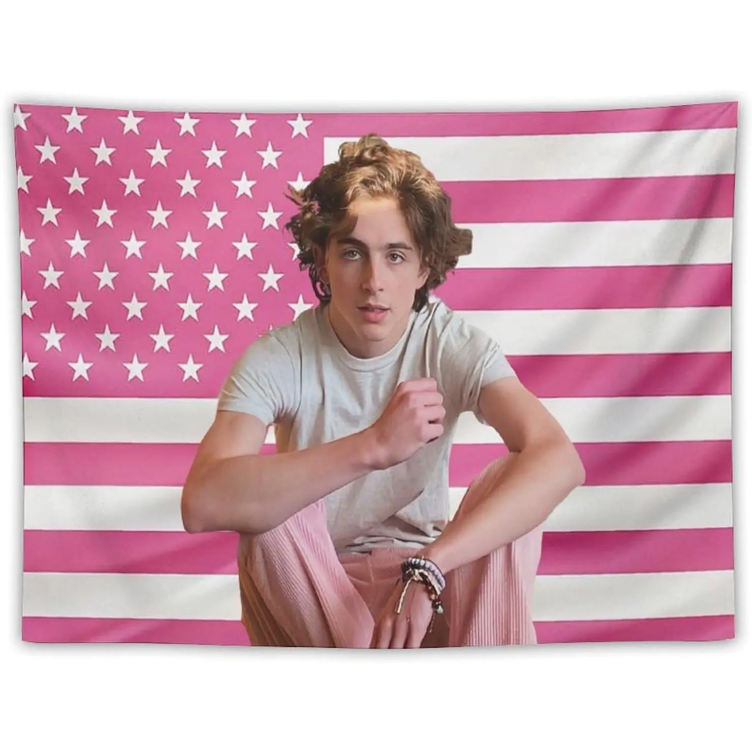 American Timothee Flag Tapestry Chalamet Poster Suitable for College Dormitories, 40*60inch Bridal Chambers, Living Rooms Decor Decoration Modern Stripe Design