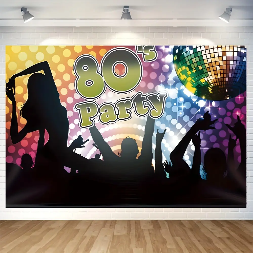 1pc 80's Glitter Night Vinyl Backdrop Banners - Birthday Theme, Photography & Holiday Party Decoration - 2 Sizes Available