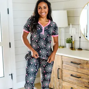 Shirley & Stone Women's Jogger Pajama Set Spider Web Loungewear Nightwear halloween sleepwear for Pjs Womenswear Cute pajama set pajama sets women cozy crew neck comfy pyjama pant pajamas pj casual comfortable short short pj fabric loungewear trending