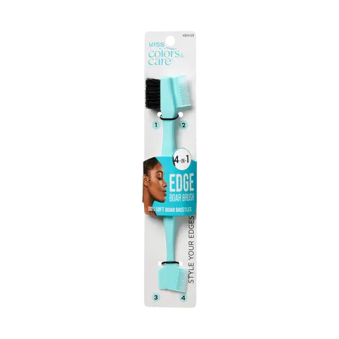 Kiss Colors & Care 4-in-1 Edge Boar Bristle Brush | Edge Styling Brush, Baby Hair Brush, Edge Control Brush, Parting Comb