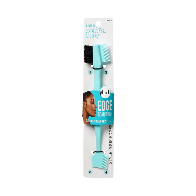 Kiss Colors & Care 4-in-1 Edge Boar Bristle Brush | Edge Styling Brush, Baby Hair Brush, Edge Control Brush, Parting Comb