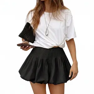 Florboom Women’s Bubble Mini Skorts, Side Pockets, Built-in Shorts, Elastic High Waist, Pleated Balloon Hem Skirts with Shorts, Perfect for Casual, Party, Streetwear, Concert, Summervibes