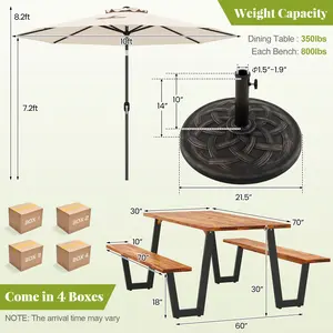 COSTWAY - Outdoor Dining Table Set for 6 with 10 Feet Umbrella and Base