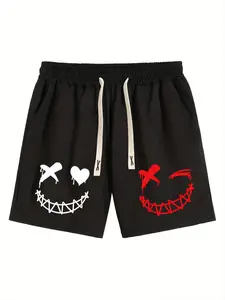 Men's X-Eyes Smiley Graphic Shorts - Contrast Color Drip Design, Drawstring Waist, Perfect for Streetwear, Casual Daily Wear, Summer Essentials & Edgy Style, Statement Shorts, Casual Comfy Shorts