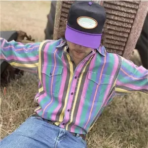 Western Style Colorful Striped Shirt Men's Casual Long Sleeve Shirt Men's Long Shirt Shirt Menswear Top