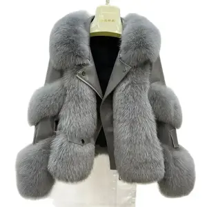 Women  2024 Winter New Outerwear Tops Warm Short Imitation Fox Coat Imitation Leather Full Fox Motorcycle Jacket Luxury Womenswear Long Sleeve Can be used with a raincoat
