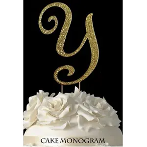212 MAIN Gold Rhinestone Letter Y Monogram Cake Topper, 4.5 in Sparkling Cake Decoration, Wedding & Party Home Supplies Ornament