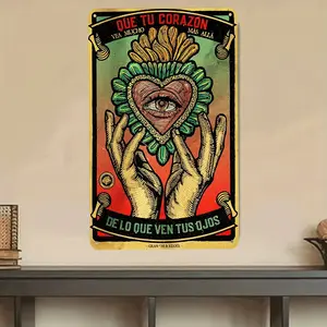 Vintage-Inspired Mexican Art Metal Wall Sign - 12"x8" with Inspirational Quote, Vibrant Heart & Flower Design, Rustic Farmhouse Decor for Home, Bar, Office, Cafe - Durable Tinplate, Easy to Hang, Metal Outdoor Decor