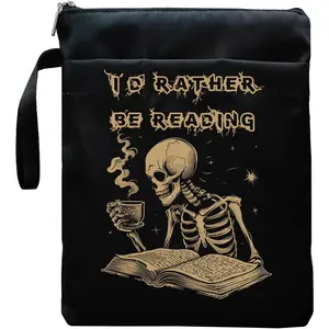 The Reader Book Sleeve with Zipper for Book Lovers,  for Women Teacher Librarian, Black-E, Large