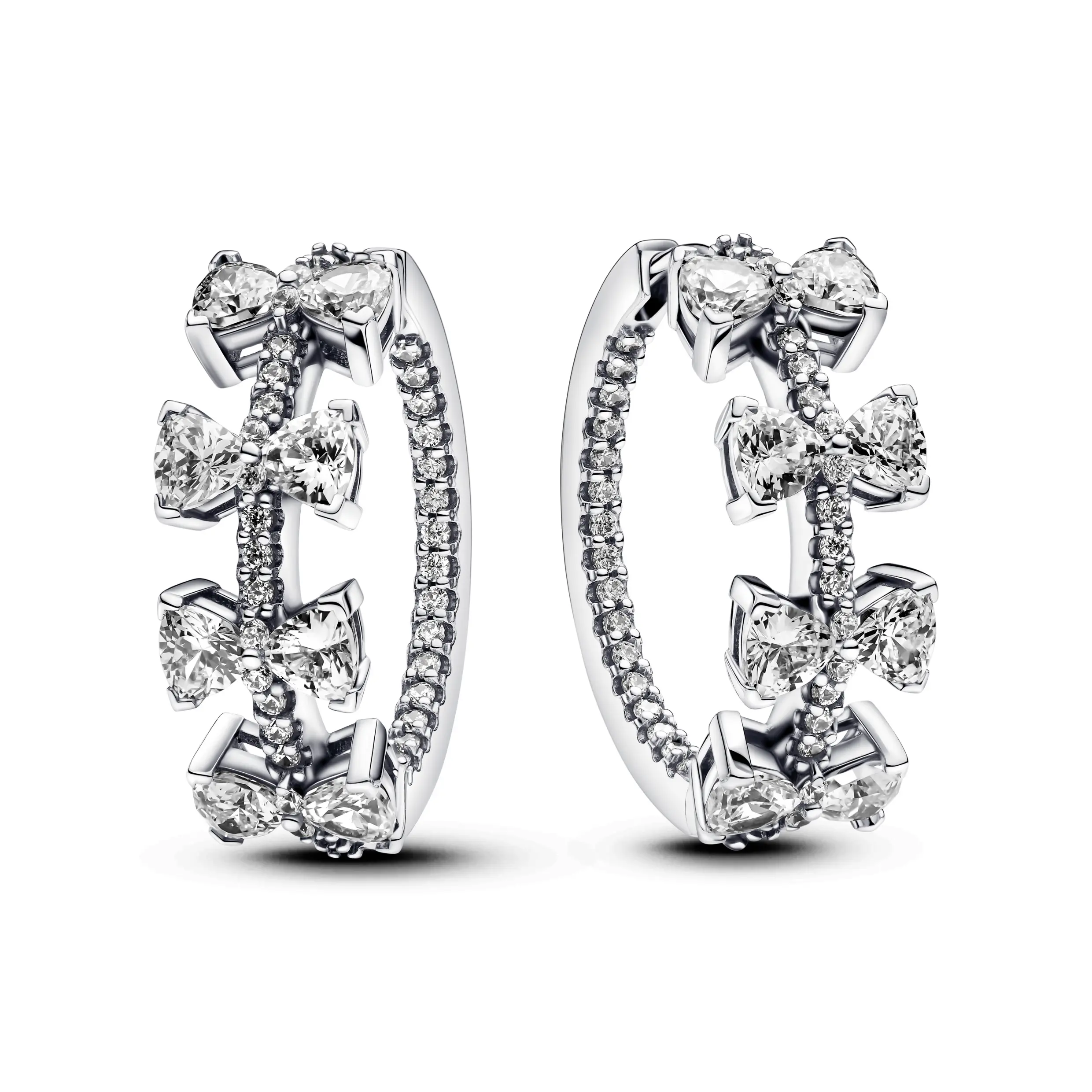 PANDORA Timeless Sparkling Bow Hoop Earrings for Women, Sterling Silver with a Cubic Zirconia Row for Everyday Wear, 293545C01, No Warning Applicable, Classic, Adults