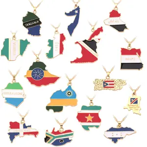 World Country Map Flag Pendant Necklace Gold Plated Alloy Charm Necklaces National Pride Jewelry for Men Women