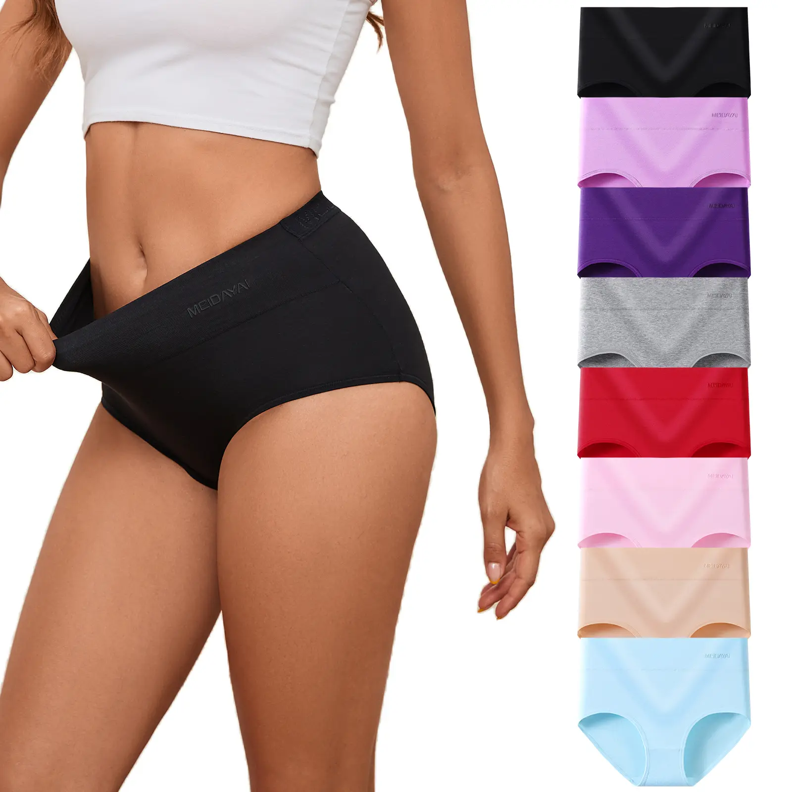 8 Pack High Waist Women's Daily Briefs, Figure Sculpting Support Hip-Fitting Cotton Underpants, High Stretch Breathable Soft Elastic Cotton Underwear with Abdomen Tummy Control Support Design S-3XL