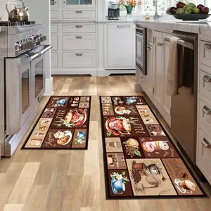 FallFreshness Vintage Coffee Kitchen Decor Rug Country Farmhouse Style Kitchen Floor Mat Washable Runner Decorations Rug Multi-scene Non-woven rubber mat for home