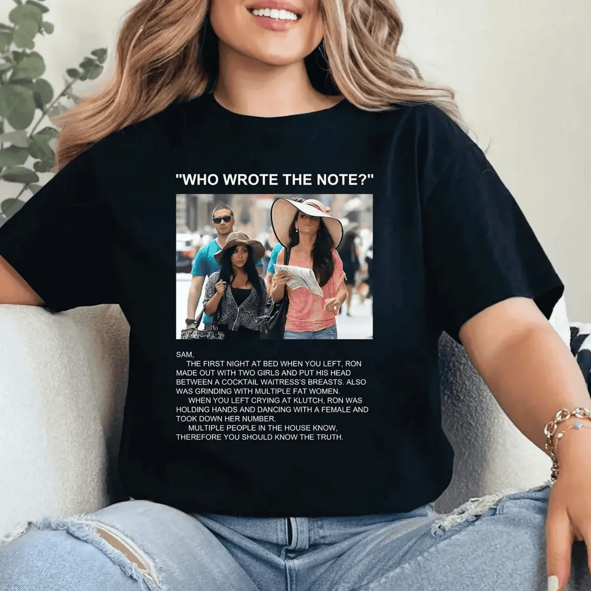 Women's Unisex Cotton Pullover Hoodie Iconic Jersey Shore Who Wrote The Note Quote Graphic Tee Snooki Fan Funny Gift Hoodied Lightweight Cotton Hoodie