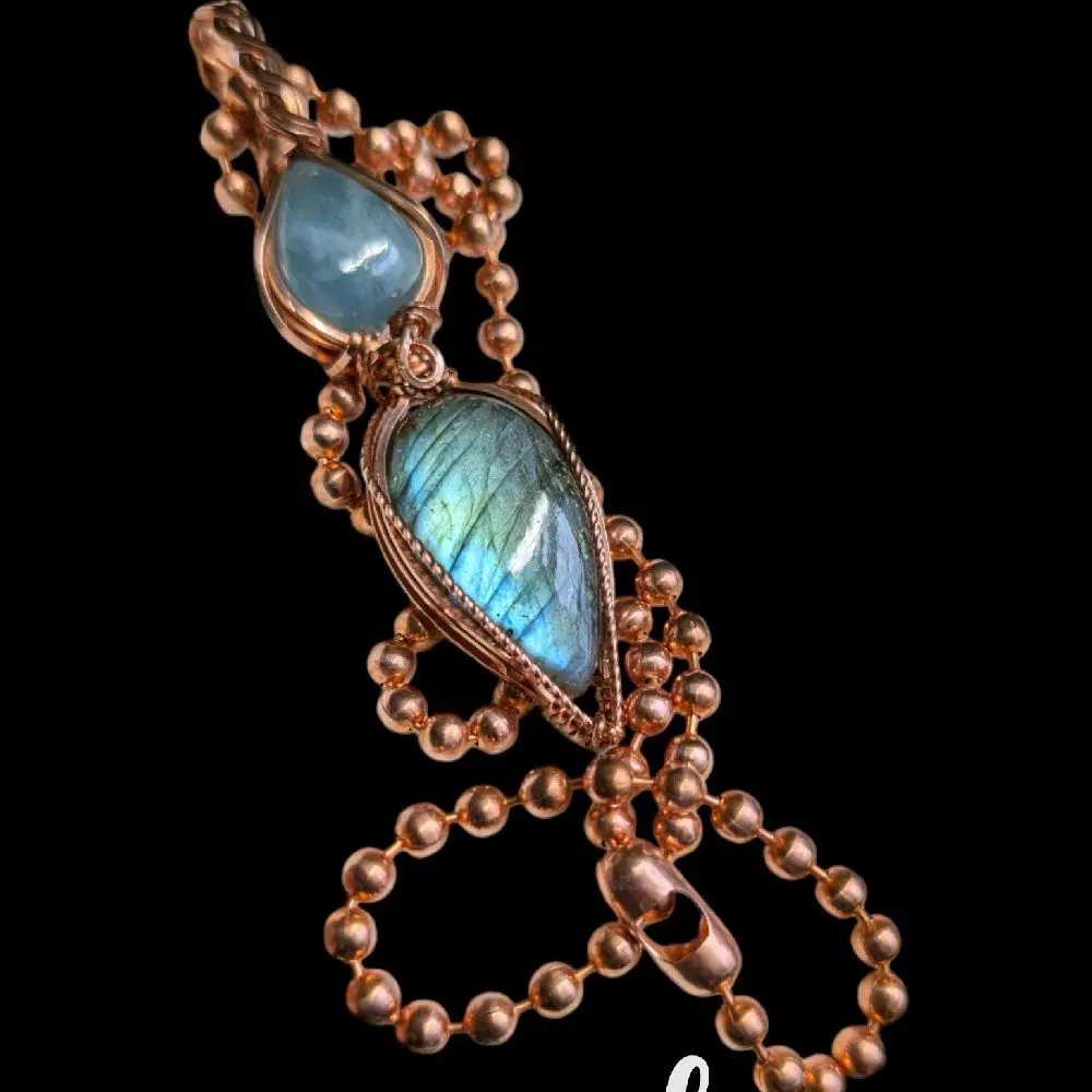 Labradorite-and-Aquamarine Double Gem Pendant