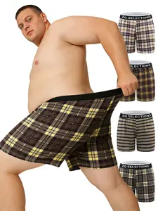 4-Pack Men's Comfortable Breathable Sweat-Wicking Soft Fabric Boxer Briefs Set, Loose-Fitting Plaid Design, Waistband Not Tight, Perfect for boyfriends and husbands who are a little on the heavier side—the best Father's Day gift for summer