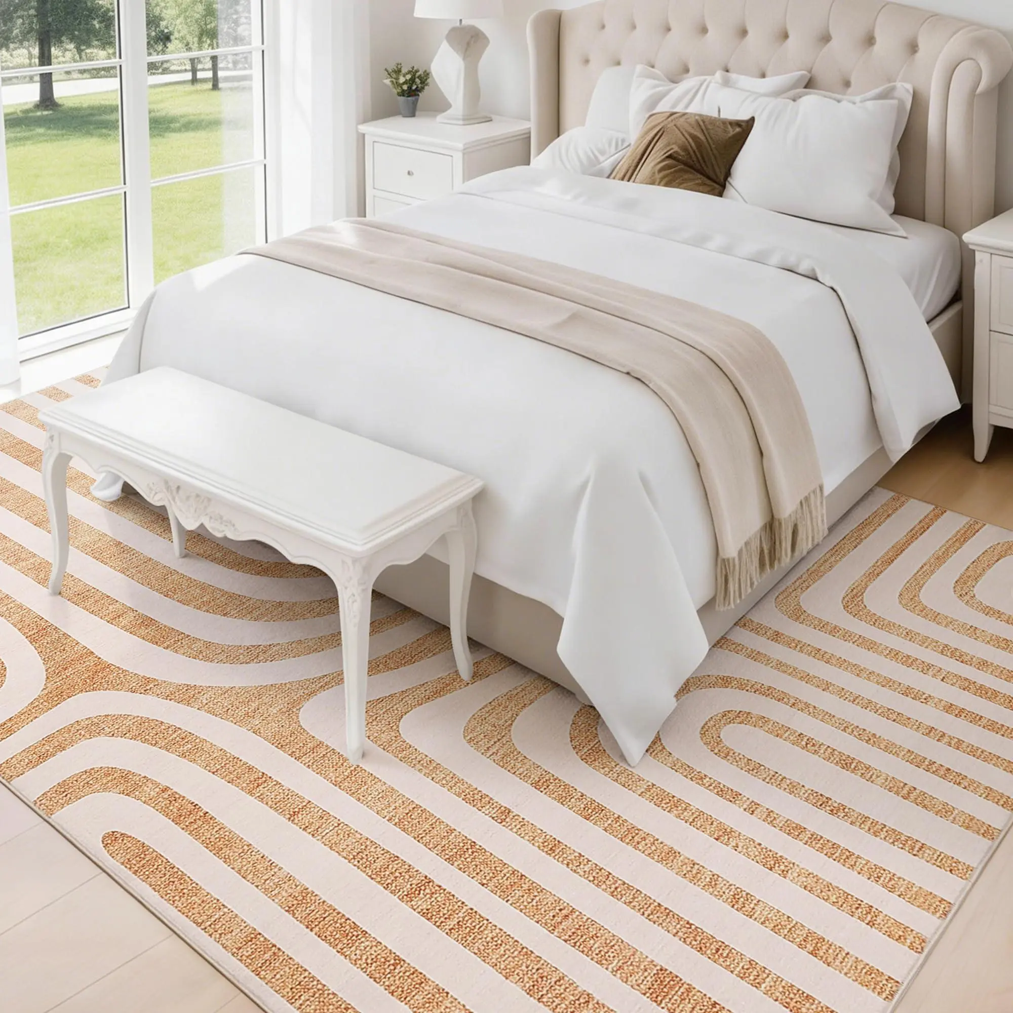 Garvee 9x12 Abstract Washable Area Rug, Non-Slip Low-Pile Soft, Orange | Modern Rug, Soft Floor Carpet for Bedroom, Living Room, Dining Room