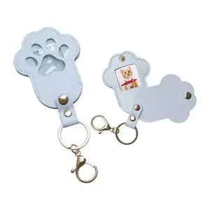 BeadBreath Pet Memorial Photo Keychain 2Pcs, Paw Shaped Pet Memory Holder, Personalized Cat & Dog Hair/Nail Keepsake Keychain