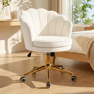 Furnimart Home Office Chair with Wheels, Adjustable Swivel, Velvet/Sherpa Material, Cute Modern Seashell Back, Ideal for Living Room, Bedroom, Office