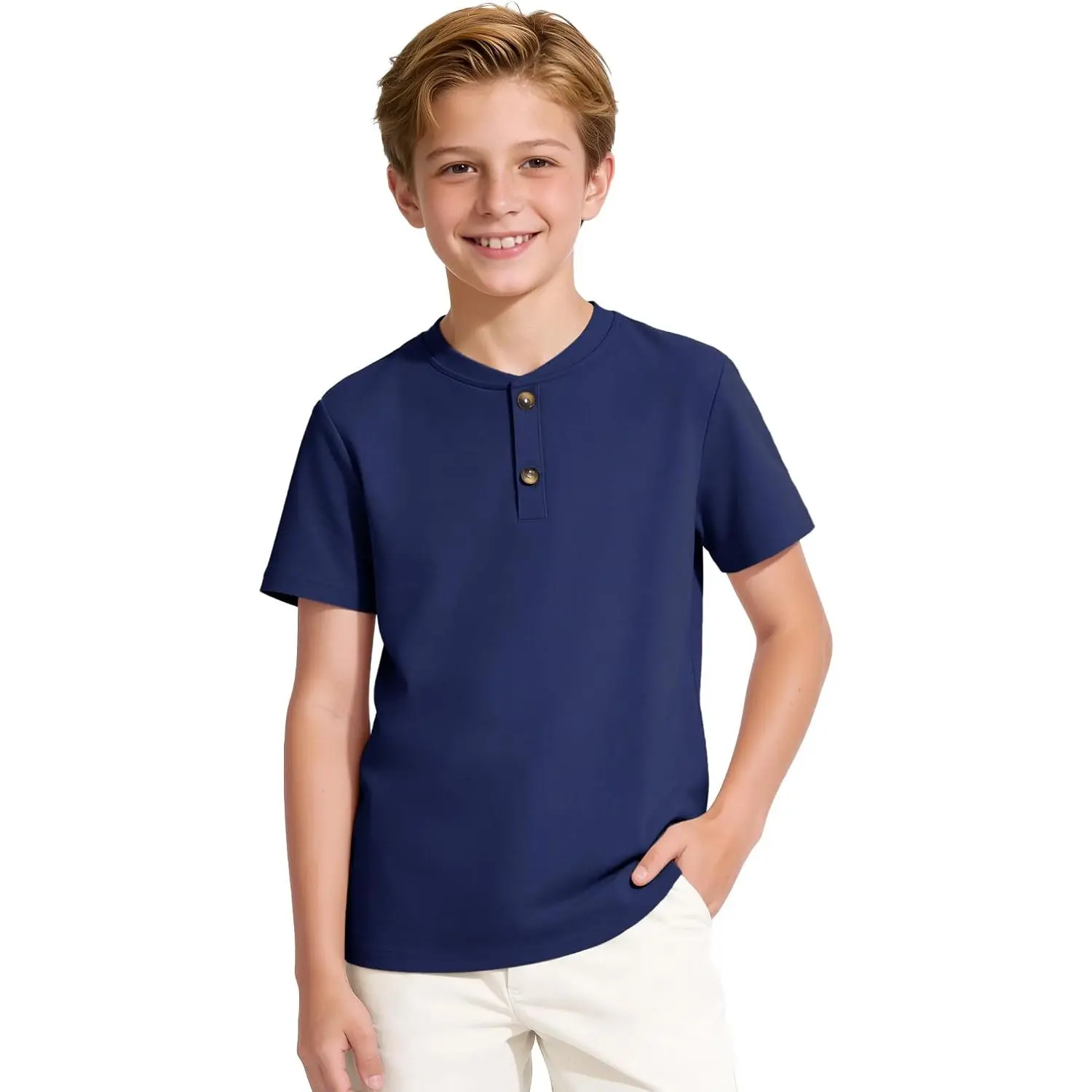 Boys Henley Short Sleeve Shirts Kids Cotton T Shirts Summer Tops