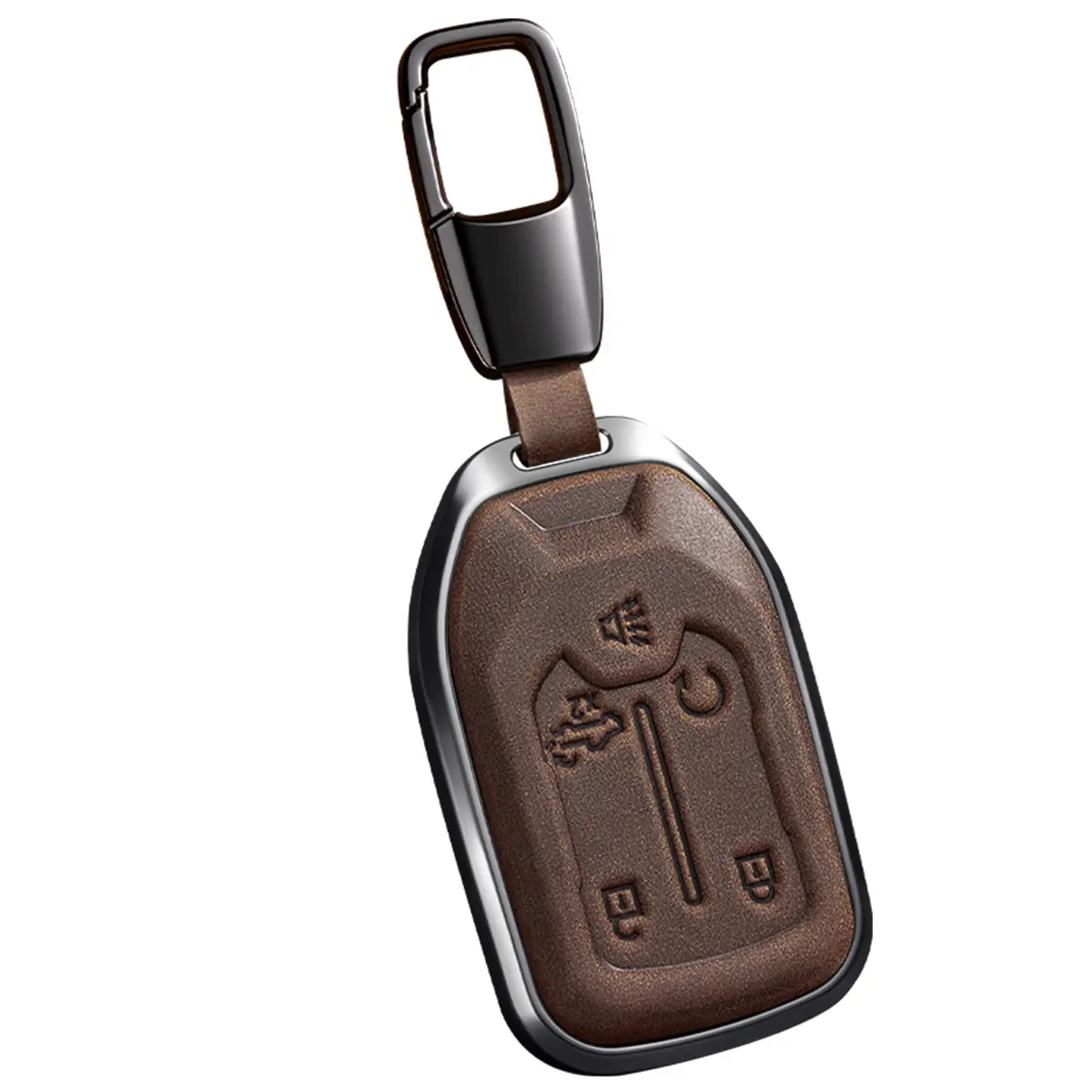 Leather Car Key Fob Cover, Protective Case Compatible with Chevrolet, GMC Silverado, Suburban, Tahoe, Acadia, Sierra, Terrain, Yukon - Truck Accessories