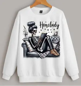 Homebody Shirt - Sweatshirt, Funny Book Lover Tee, Sarcastic T-shirt, Reading Skeleton Sweatshirt, Gift for Bookworm Mom, Librarian Gifts