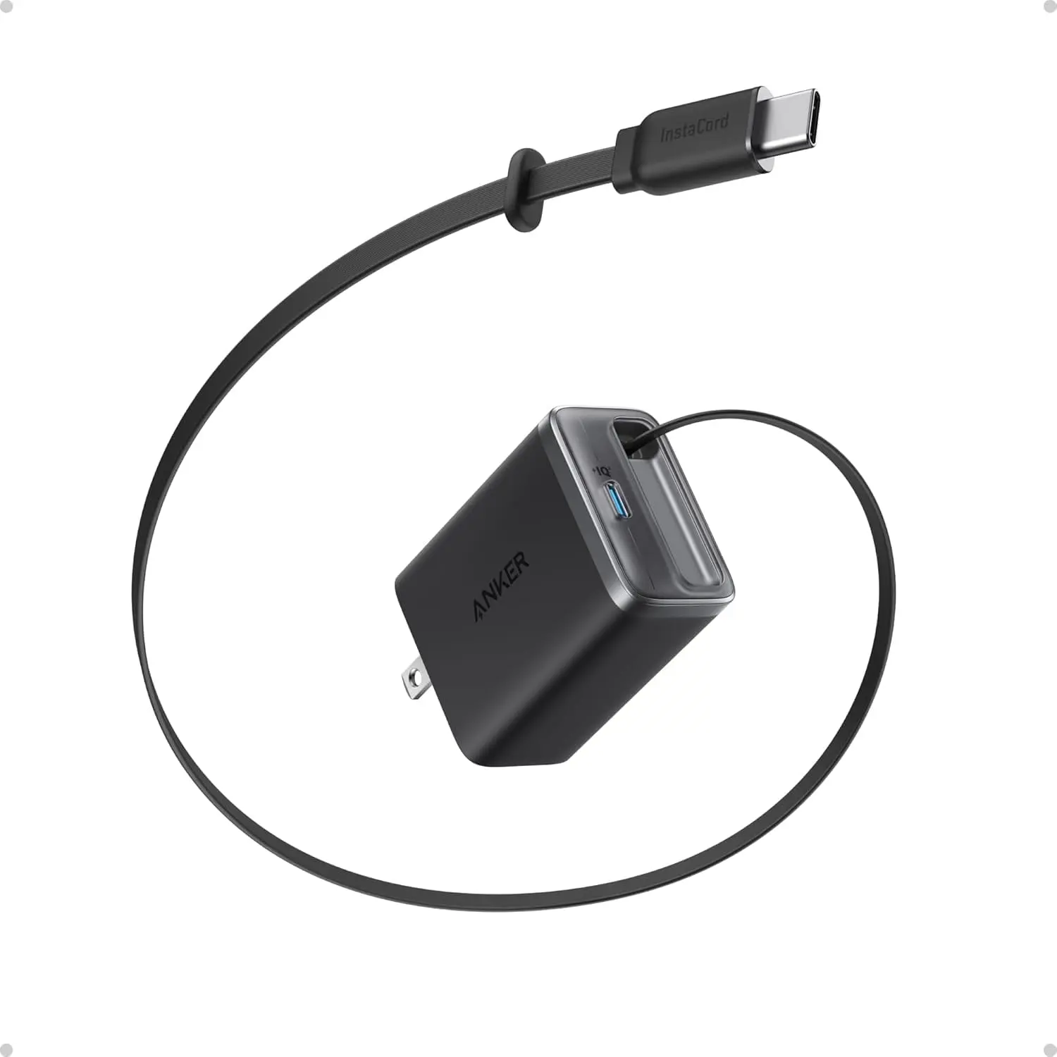 Anker Nano USB C Charger Block, 35W Max 2-Port High-Speed Compact Charger with Durable Built-in Anker InstaCord Retractable Cable