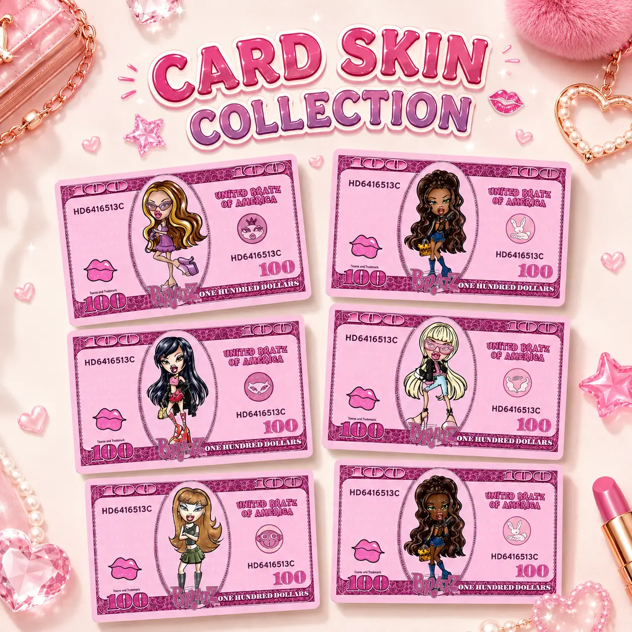Bratz Card Skin Collection, Pink Credit Card Skin Cover, Fashion Doll Wallet Sticker, Cute Gift for Women